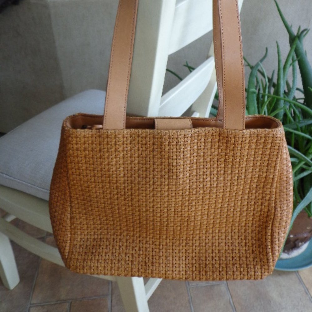 NWOT Fossil Handled Woven Handbag Tan Zip Snap
